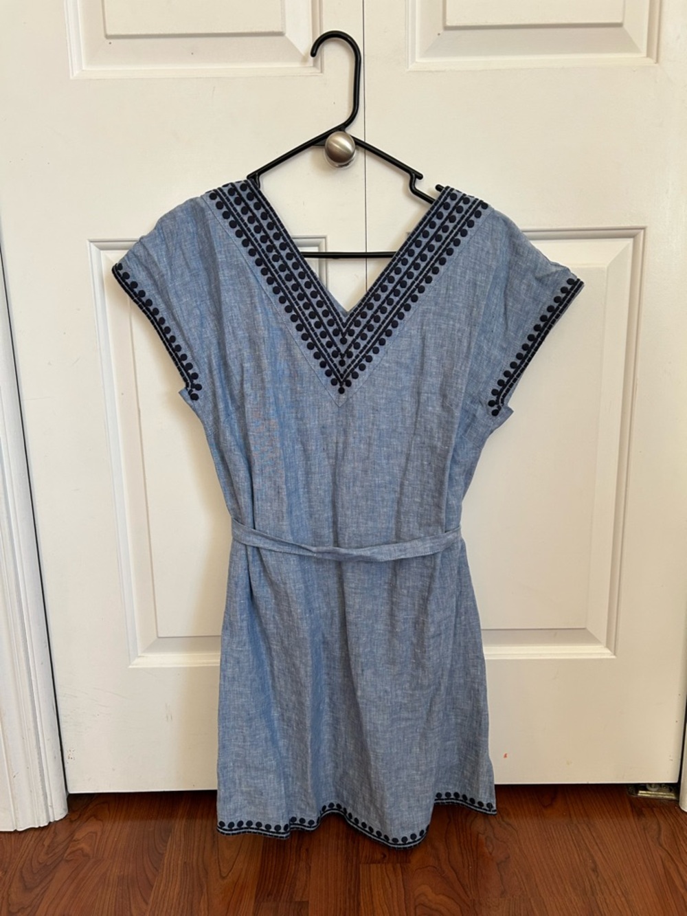 Boden Blue Chambray Swim Coverup with Navy Embroidery